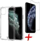 Hoesje geschikt voor iPhone 11 Pro Max - Screen Protector GlassGuard - Back Cover Case ShockGuard Transparant & Screenprotector
