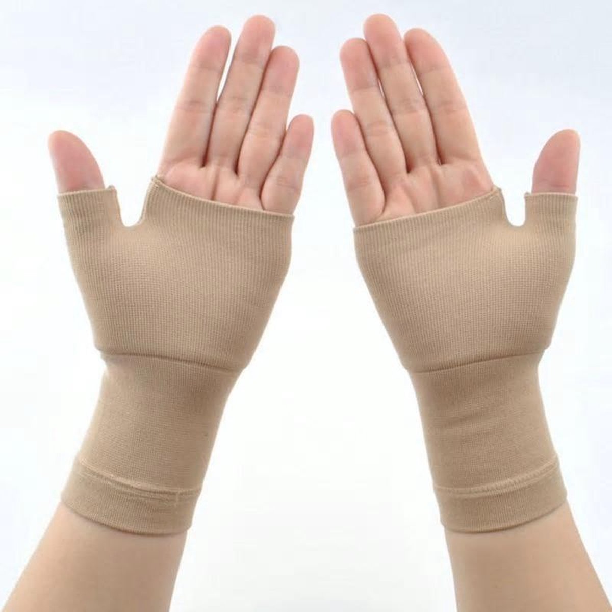 Compressie handschoenen - vingerloos - beige - maat M (dames)