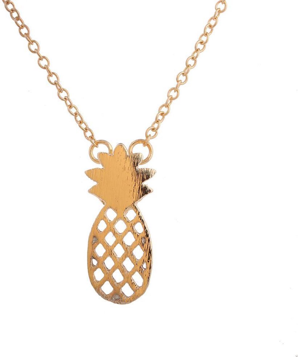 24/7 Jewelry Collection Ananas Ketting - Geborsteld - Goudkleurig - 45cm