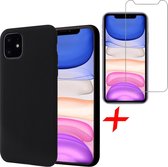 Hoesje geschikt voor iPhone 11 - Screenprotector GlassGuard - Zwart Liquid Siliconen Case