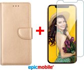 Epicmobile - iPhone 11 Pro book case - deluxe portemonnee hoesje + Screenprotector - 9H tempered glass - Goud