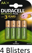 16 Stuks (4 Blisters a 4 st) Duracell AA Oplaadbare Batterijen