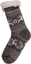 Comfortabele Warme Huissokken met Antislipzool - One Size – Kerstmotief -  Grijs