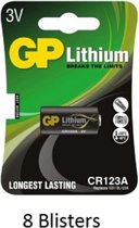 8 stuks (8 blisters a 1 stuks) GP Lithium CR123 3V