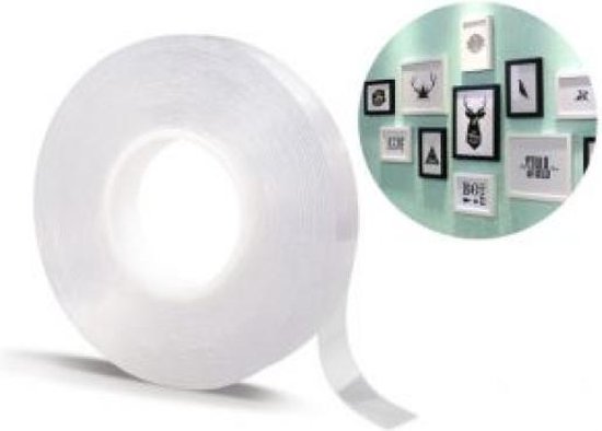 Dubbelzijdige transparante nano tape/plakband - herbruikbaar - 5 meter - Merkloos