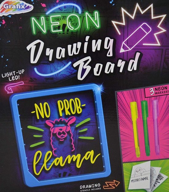 Grafix Neon Drawing Board Glow in the Dark LED Stiften