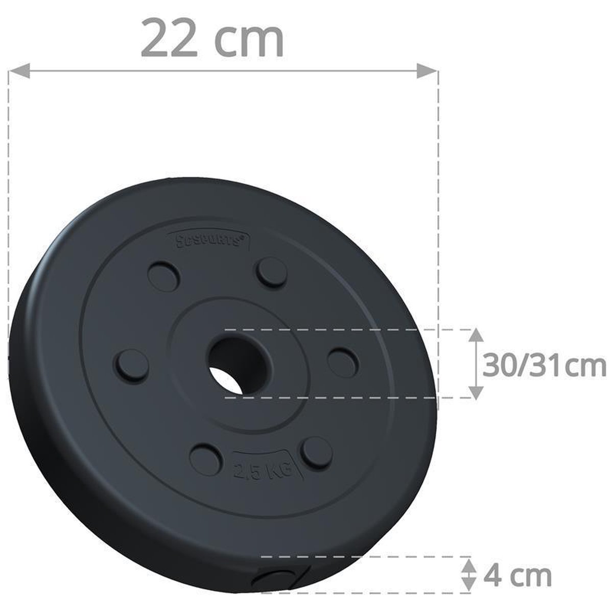ScSPORTS Halterset 121 kg, Gietijzer, Complete set incl. verschillende halterstangen en halterschijven, 30 mm, Gewichten, Voor effectieve fitness- en krachttraining, Gewichtsschijven : ScSPORTS