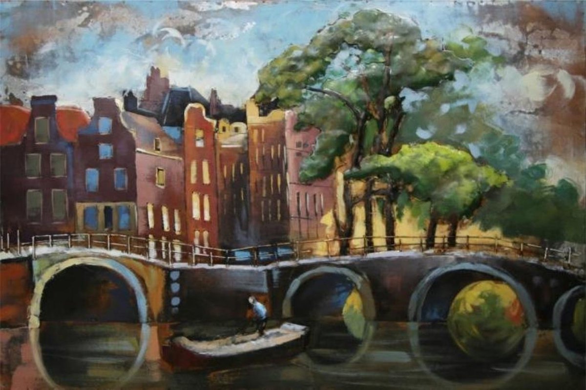 Amsterdam - 3D Metaalschilderij - schilderij - wanddecoratie - Grachten - 120 x 80 cm - woonkamer slaapkamer
