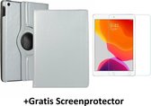 Case2go - Tablet hoes geschikt voor iPad 10.2 inch 2019 / 2020 / 2021 - Draaibare Book Case + Screenprotector - Zilver