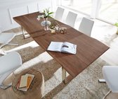 Massief houten tafel Live-Edge acacia bruin 260x100 boven 3,5cm frame smal boomtafel