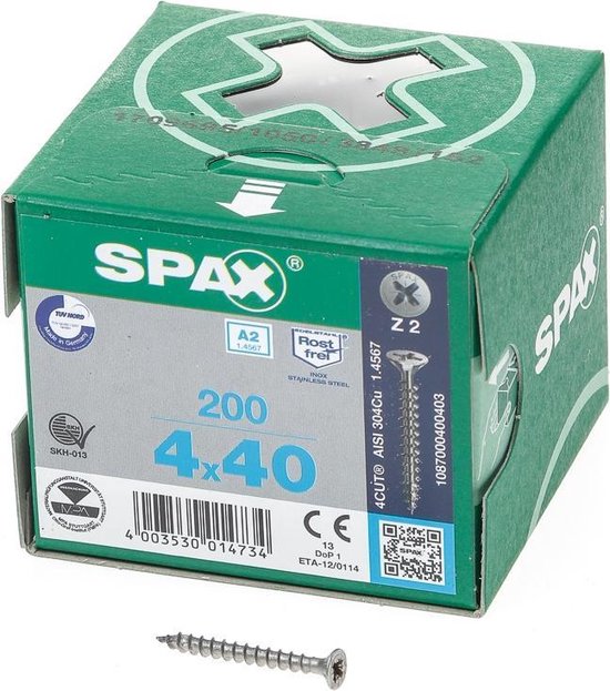 Spax Spaanplaatschroef RVS PK 4.0 x 40 (200) - Spax
