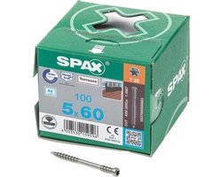 SPAX 537000500603 Terrasschroef, Cilinderkop, 5 x 60, Fixeerschroefdraad, T-STAR plus TX25 - blank - 100 stuks