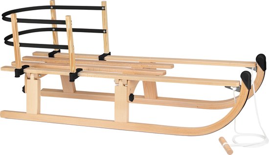 Slede hout opklapbaar 110 cm + rugleuning + trekkoord (houten slee) Nijdam Black Limited Edition