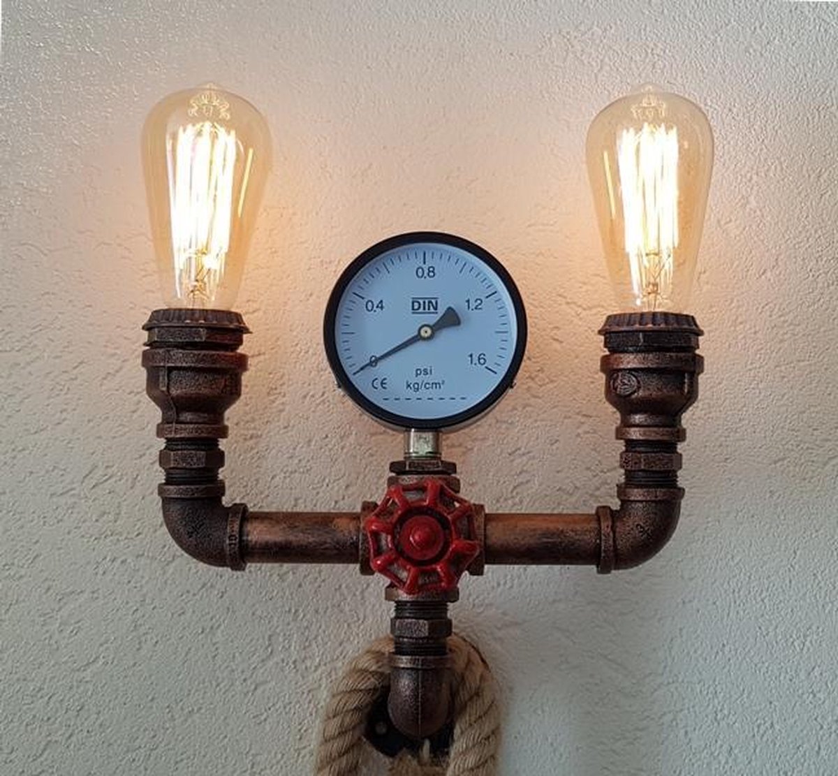 Steampunk pijpenlamp met barometer, industriële wandlamp, vintage lamp |  bol.com