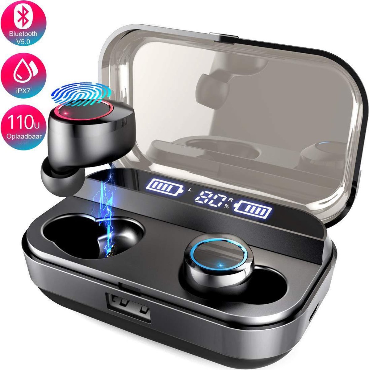 Glacor® Draadloze Oordopjes met Powerbank - Bluetooth Oortjes Waterdicht - Draadloos in-Ear - Sport Earbuds - Glacor