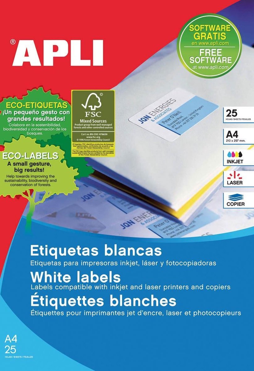 APLI 01209 printeretiket Wit Zelfklevend printerlabel