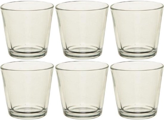 6x Theelichthouders/waxinelichthouders transparant glas 7 cm - Glazen kaarsenhouder voor waxinelichtjes 6 stuks