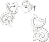 Joy|S - Zilveren kat poes oorbellen 9 x 10 mm zirkonia in ster