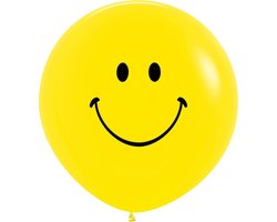 2 x Ballon Smiley (2 zijden) 36'' 90cm Latex - Smile Face - Yellow | Sempertex