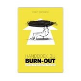 Boek "Handboek bij Burn-out" met illustratie van een man onder zwarte krabbels.