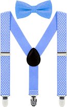 Fako Fashion® - Kinder Bretels Met Vlinderstrik - Kinderbretels - Stipjes - 65cm - Lichtblauw