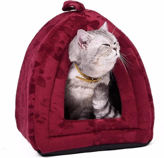 Kattenhuisje - Huisje voor katten - Katoen - Rood - Kattenhuisje - Deken -  Mand -... | bol.com