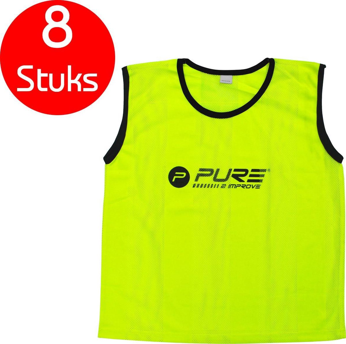 Pure2Improve - 8 stuks - voetbal hesjes - geel - maat mini's - trainings hesjes - voetbal hesje - trainingshesjes