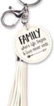 Sleutelhanger met kwastje | Imitatie leer | Wit | Family