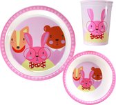 Kinderservies thema dieren 3-delig – ontbijtset kinderen beker kom bord – dinerset met melkbeker voor peuters – stevig melamine + drinkbeker 100% BPA vrij – MS01