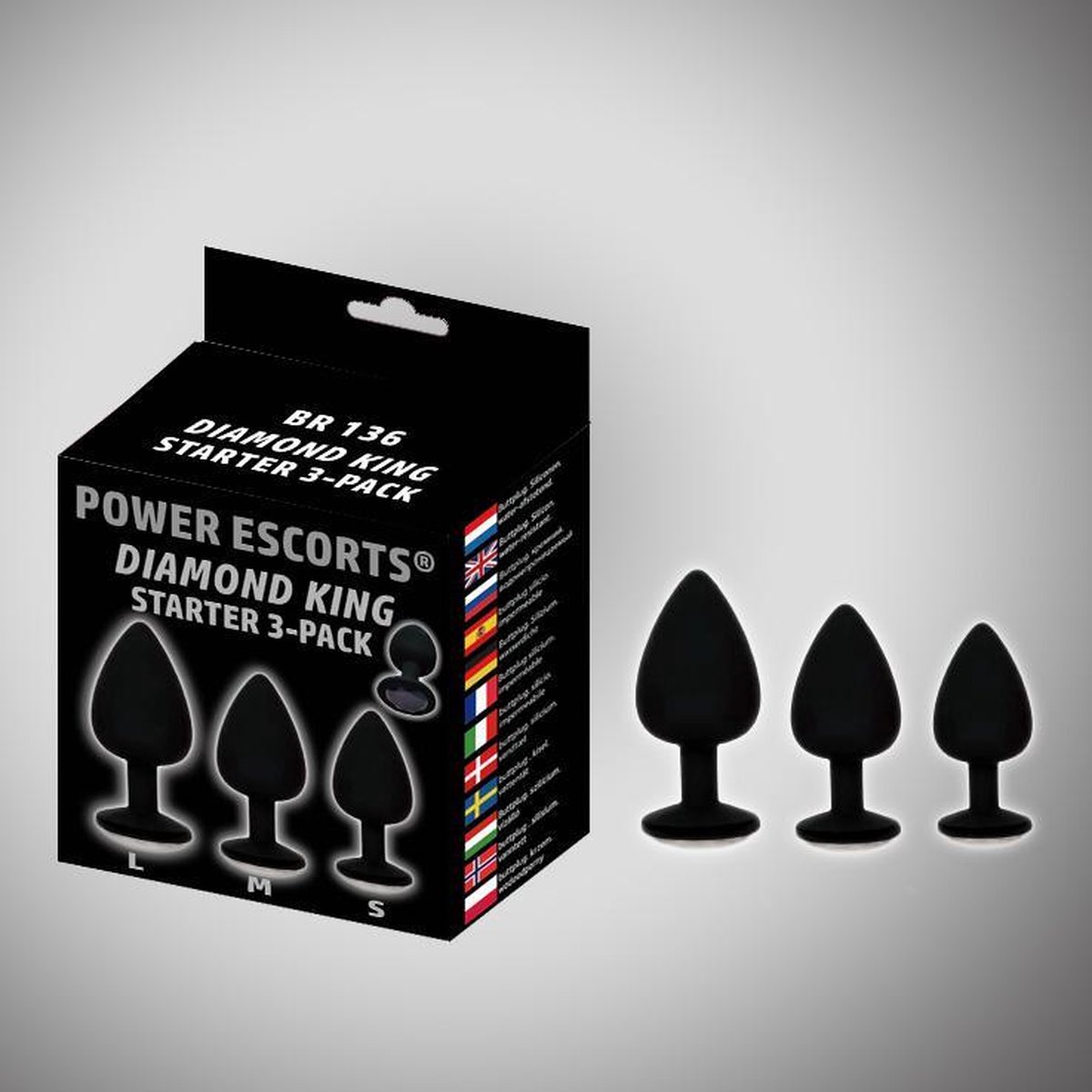 Goedkoopste Buttplug Set 3 delig - Anal Plug Set voor Mannen en Vrouwen - Power escorts - Diamond King plug - anaal starter 3-pack - Zwarte met zwarte steen - BR136