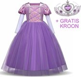 Prinsessen jurk verkleedjurk Luxe 116 -122 (120) paars + kroon verkleedkleding