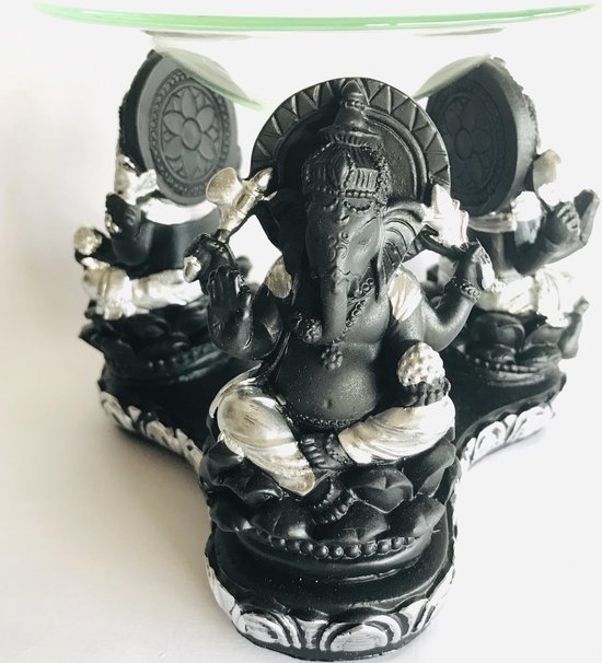 Oliebrander Ganesha's  met los glazen schaal 11.5cm Aromabrander aromatherapie boeddha