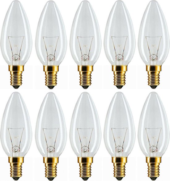 10 stuks Philips gloeilamp kaarslamp 40W E14 helder |
