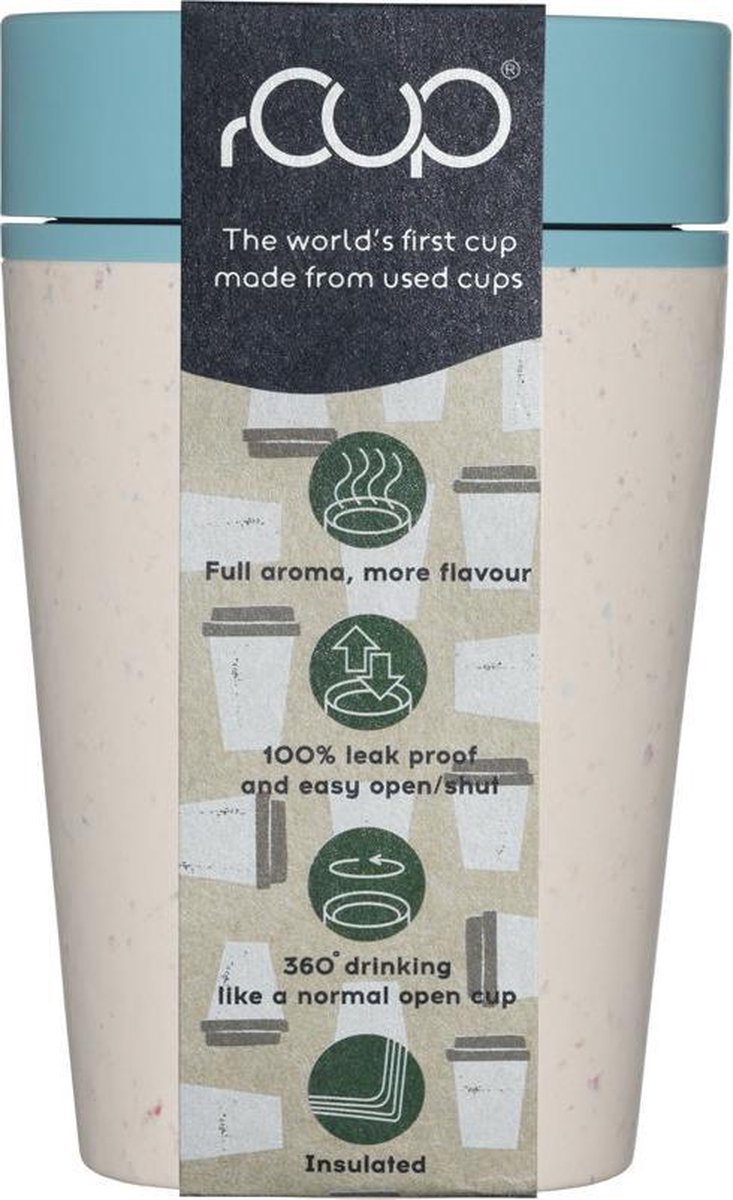 rCUP herbruikbare to go beker van gerecyclede koffiebekers crème/blauw 8oz/227ml - rCup