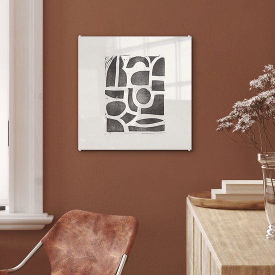 MuchoWow® Peinture sur verre 50x50 cm - Peinture sur verre acrylique - Abstrait - Formes - Formes - Zwart - Photo sur verre - Peintures