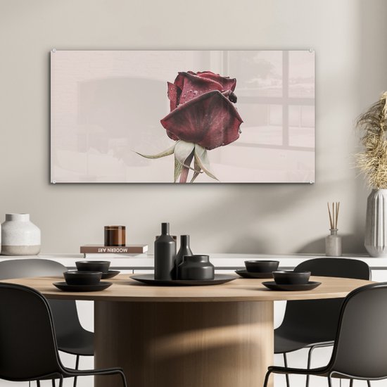 MuchoWow® Peinture sur verre 80x40 cm - Peinture sur verre acrylique - Fleurs - Rouge - Roses - Vert - Photo sur verre - Peintures