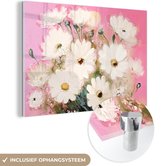 MuchoWow® Peinture sur verre 60x40 cm - Peinture sur verre acrylique - Fleurs - Vase - Plantes - Wit - Photo sur verre - Peintures