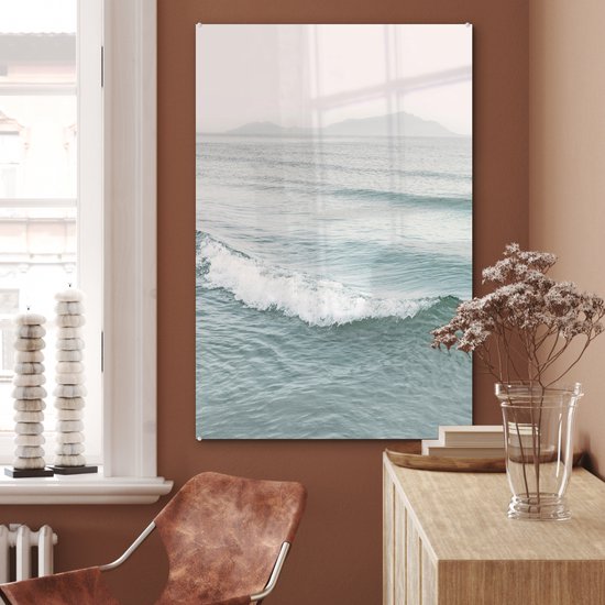 MuchoWow® Glasschilderij 80x120 cm - Schilderij acrylglas - Zee - Golven - Natuur - Water - Foto op glas - Schilderijen