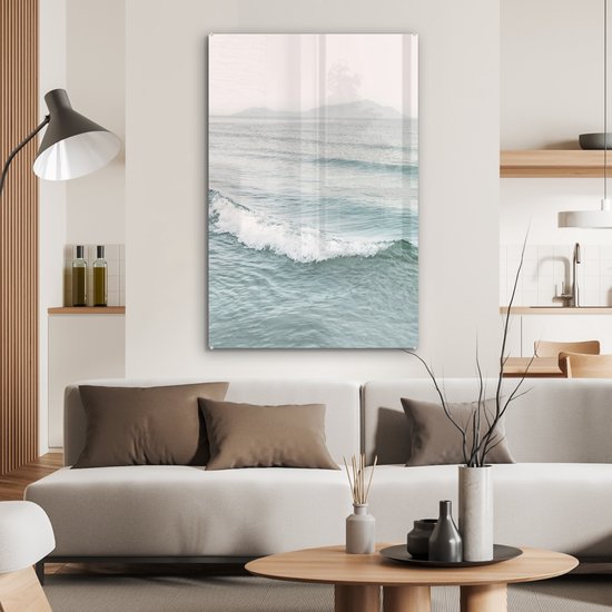 MuchoWow® Glasschilderij 80x120 cm - Schilderij acrylglas - Zee - Golven - Natuur - Water - Foto op glas - Schilderijen