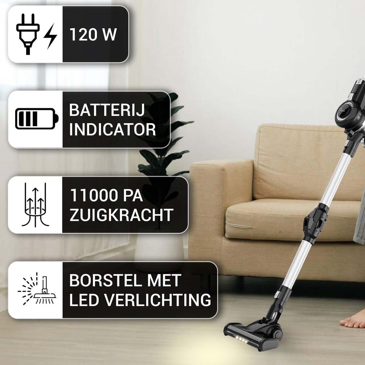 Vonia Steelstofzuiger Stofzuiger draadloos Kruimeldief Buigbaar Steel 2 extra... bol