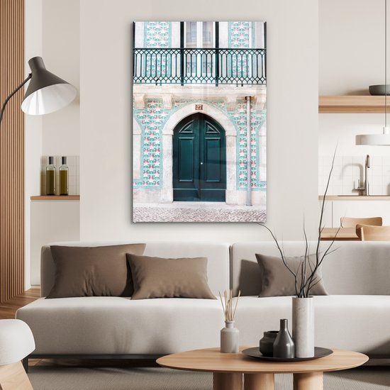 MuchoWow® Peinture sur verre 60x90 cm - Peinture sur verre acrylique - Porte - Bois - Vert - Maison - Photo sur verre - Peintures