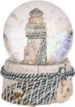 Sneeuwbol Glitterbol Maritiem met vuurtoren wit lichtblauw 6 x 5 cm