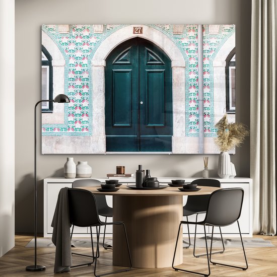 MuchoWow® Peinture sur verre 150x100 cm - Peinture sur verre acrylique - Porte - Bois - Vert - Maison - Photo sur verre - Peintures