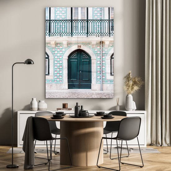 MuchoWow® Peinture sur verre 90x120 cm - Peinture sur verre acrylique - Porte - Bois - Vert - Maison - Photo sur verre - Peintures