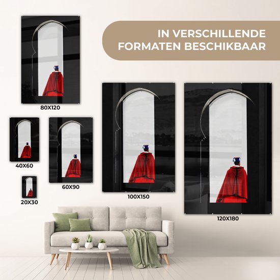 MuchoWow® Peinture sur verre 120x180 cm - Peinture sur verre acrylique - Porte - Homme - Rouge - Zwart - Photo sur verre - Peintures