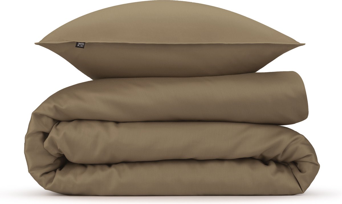 ZoHome Real-Taupe Dekbedovertrek Satinado 140x200-220 cm + 1 sloop 60x70 cm, gemaakt van 100% Katoen-Satijn