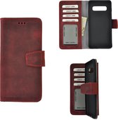 Pearlycase Echt Leder Antiek Bordeaux Rood Bookcase Hoesje voor Samsung Galaxy S10 Plus
