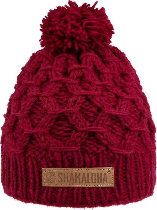 Shakaloha Gebreide Wollen Muts Heren & Dames Beanie Hat van schapenwol met polyester fleece voering - Bona Beanie Cerise Unisex - One Size Wintermuts