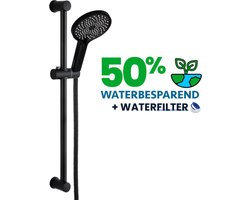 EcoRain© 50% Waterbesparende Glijstang Doucheset Charly - Handdouche 13 CM - Hoge Druk - Universele Aansluiting - Anti-Kalk Douchekop - 2 jaar garantie - Zwart