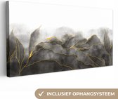 Canvas Schilderij Marmer - Zwart - Goud - Luxe - Marmerlook - 40x20 cm - Wanddecoratie